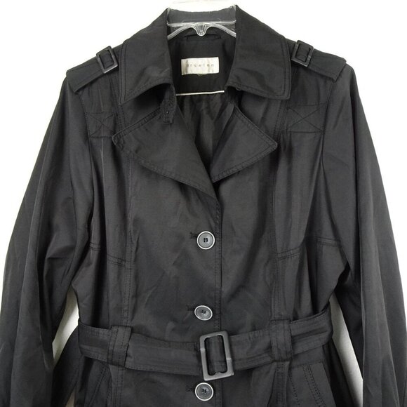 Braetan Trench Coat Jacket Women's Size L Black Belted Lined READ MEASUREMENTS - Picture 2 of 12